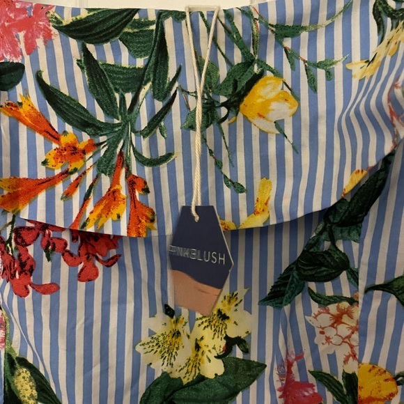 PinkBlush Maternity Blue Striped Floral Open Shoulder Dress - Picture 3 of 4